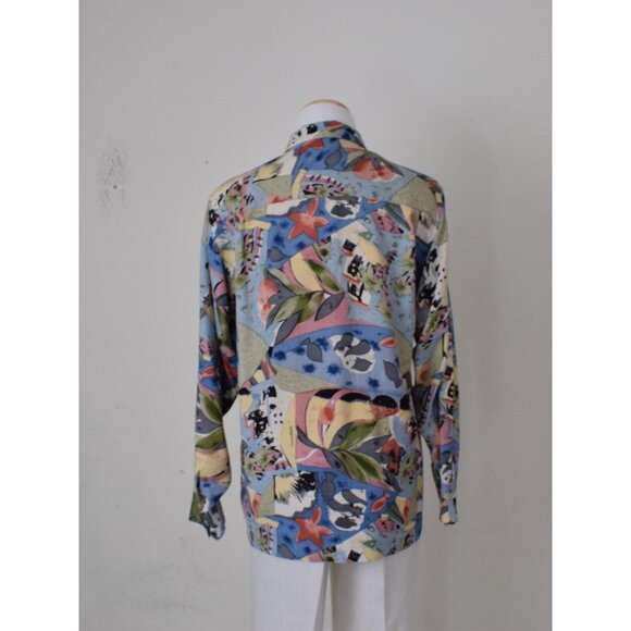 Vintage 90s Rayon Floral Botanical Print Blouse | size S - Picture 3 of 10